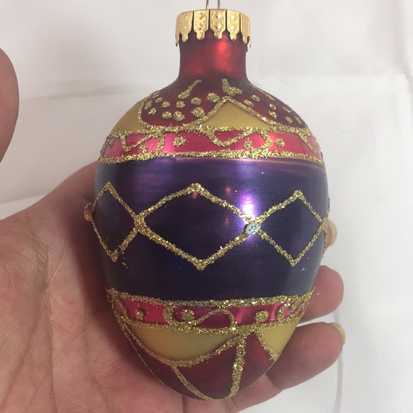 Vintage GKI/Bethlehem Glass Egg shaped embellished Christmas Ornament - Picture 4 of 8